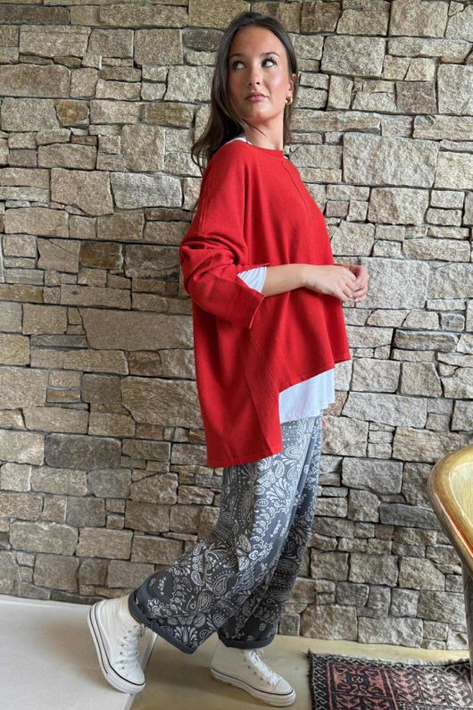 Frankie Waffle Box Knit Chili /25=